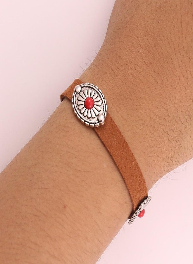 ANGLEQUEEN Western Bracelet for Women Country Concert Outfits Bohemian Vintage Red Black Turquoise Bracelets Cowgirl Cowboy Country Bracelet Boho Bracelets Accessories (Brown-Green) - Image 3